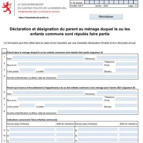 Aperçu du document Comprendre la déclaration 104 F pour les enfants communs — État civil & identité (CERFA n°104 F)