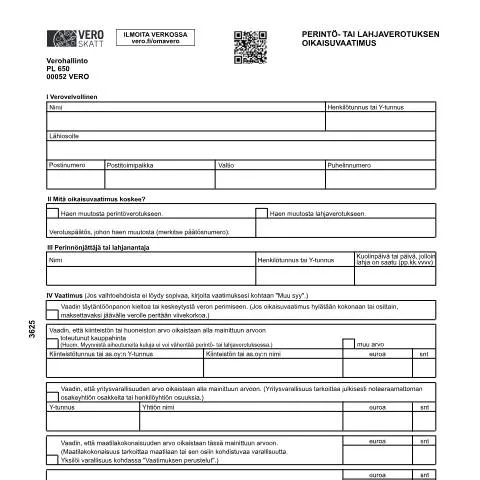 Document preview: Perintö- ja lahjaverotuksen oikaisuvaatimus: Oikeus korjata virheet — Verot & verotus (CERFA n°Vero 3625)