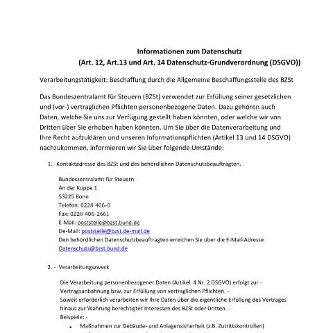 Dokumentvorschau: Wichtige Hinweise zum BZSt-Datenformular für die Beschaffung — Behörden & Verwaltung (CERFA n°Beschaffung_allgemeine_Beschaffung)