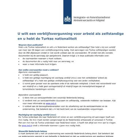 Documentvoorvertoning: Aanvraag Verblijfsvergunning voor Turkse Zelfstandigen in Nederland — Immigratie & visa (CERFA n°3009)