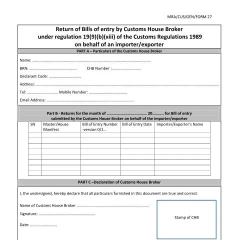 Document preview: Understanding MRA-CUS-GEN-FORM27 for Importers — Government & admin (MRA-CUS-GEN-FORM27)