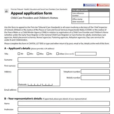 Document preview: How to Appeal Ofsted Childcare Decisions Using Form CS A1 — Legal & justice