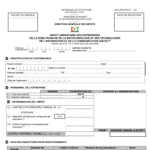 Aperçu du document Comprendre l'Imprimé de Déclaration des Entreprises ZBTIC — Impôts & fiscalité
