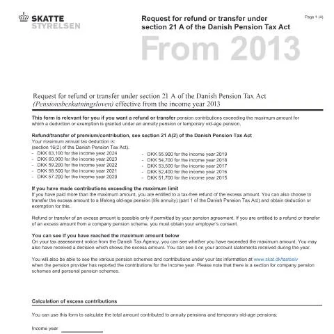 Document preview: Refusions- og overførselsmuligheder under § 21 A i pensionsloven — Skatter & skat (CERFA n°07.083)