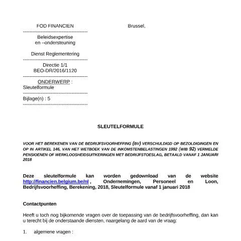 Aperçu du document Comprendre la Sleutelformule pour le précompte professionnel en — Impôts & fiscalité (CERFA n°700-sleutelformule-20180101)
