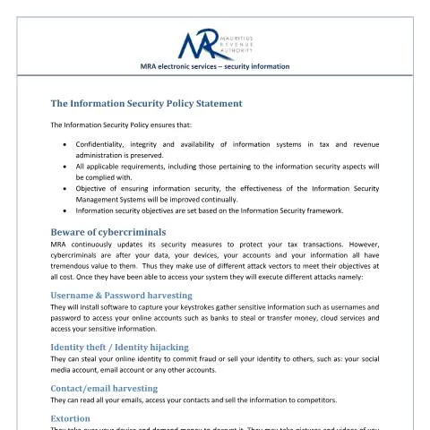 Document preview: Understanding MRA Security Information Document — Government & admin (SecurityInformation)