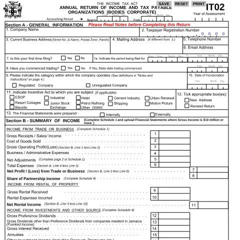 Document preview: Understanding the IT02 122022 Income Tax Return Form in Jamaica — Government & admin (CERFA n°IT02_122022)