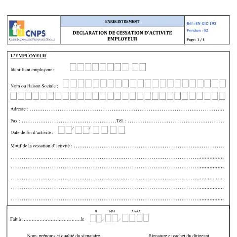Aperçu du document Comprendre la Déclaration de Cessation d'Activité Employeur — Emploi & travail