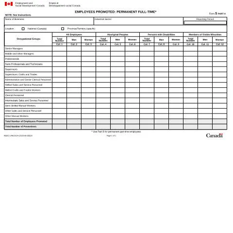 Document preview: Understanding Form 5A for Employment Equity in Canada — Work & employment (CERFA n°LAB1202A)