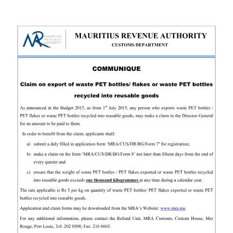 Document preview: Maximize Value from Waste PET Exports with PET290715 — Customs & trade (CERFA n°PET290715)