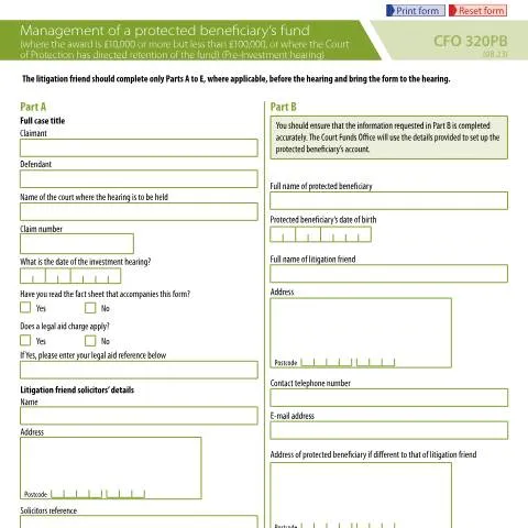Document preview: Court Funds Investment Hearing: CFO 320PB Form Requirements — Legal & justice