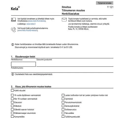 Document preview: Tilinumeron Muutos Kela Y 121: Miksi Se On Tärkeää? — Hallinnolliset asiat (CERFA n°Kela Y 121)