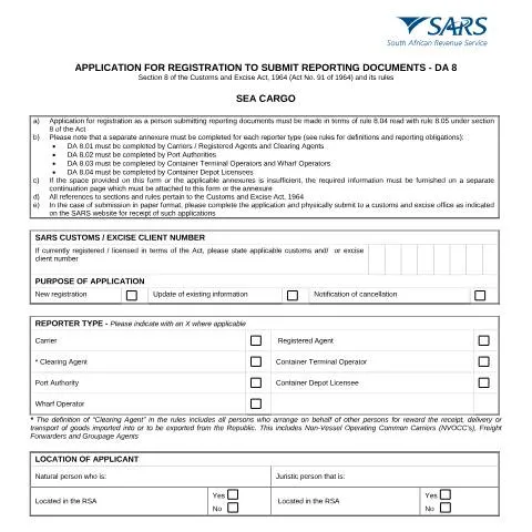 Document preview: Understanding the Importance of the DA 8 Form in Maritime Trade — Government & admin (CERFA n°DA 8)
