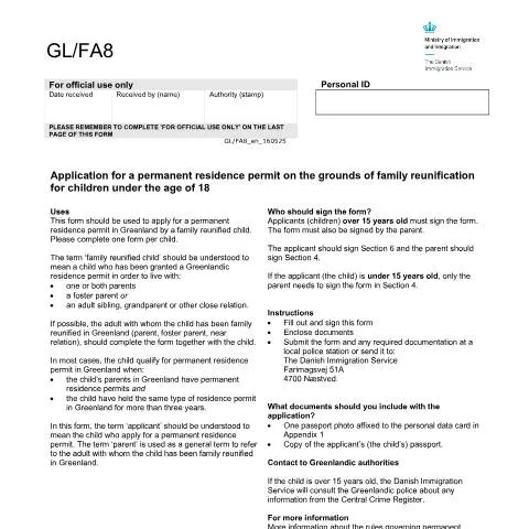 Document preview: Familiegjenforening for børn: Sådan ansøger du — Familie