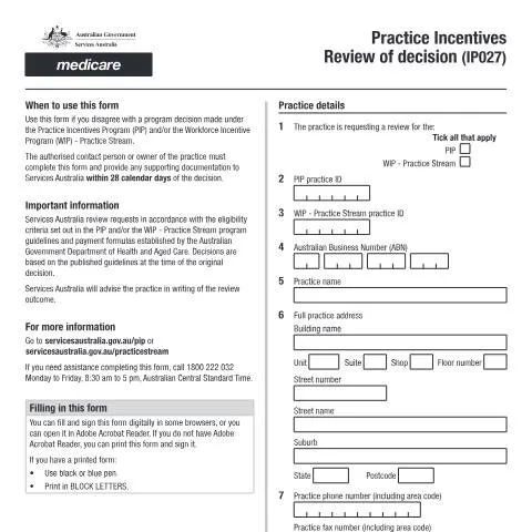 Document preview: Understanding the Practice Incentives Review of Decision Form (IP027) — Health (CERFA n°IP027)