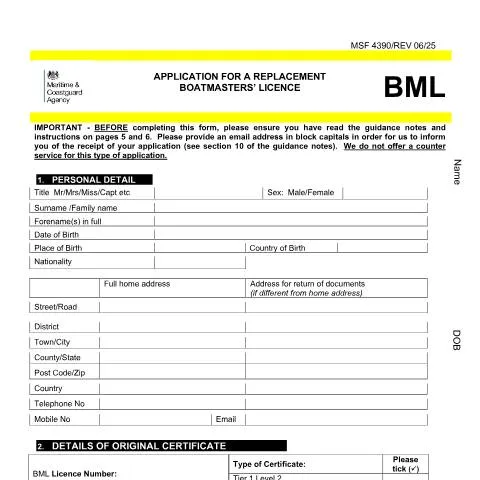 Document preview: Step-by-Step Guide to Replacing Your Boatmasters' Licence — Government & admin