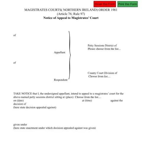 Document preview: Understanding the Notice of Appeal to Magistrates’ Court in Northern — Legal & justice