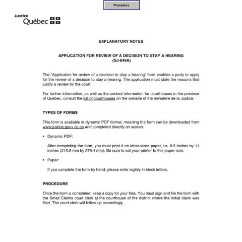Document preview: How to File an Application to Review a Stay of Hearing in Québec Court — Legal & justice (SJ-849A)