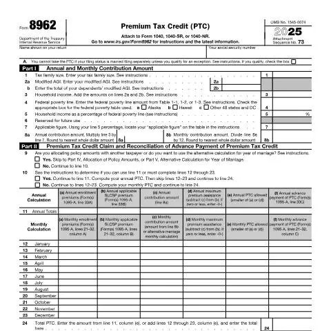 Document preview: Mastering IRS Form 8962 for Affordable Healthcare — Taxes (CERFA n°8962)