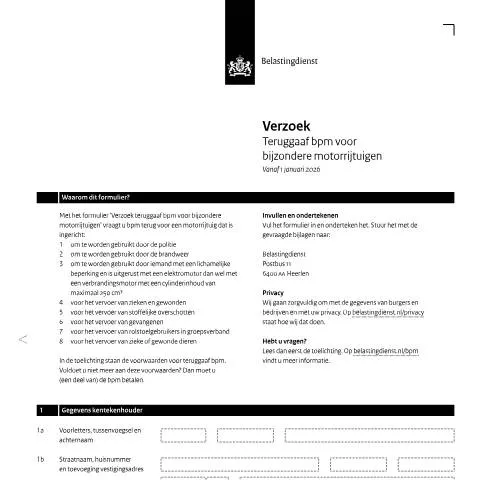 Documentvoorvertoning: Gids voor teruggaaf BPM bij bijzondere motorrijtuigen — Belastingen (CERFA n°bpm1111z7fol)