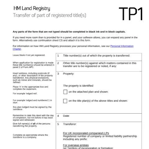 Document preview: Understanding TP1 Forms for Part Property Transfers in the UK — Legal & justice