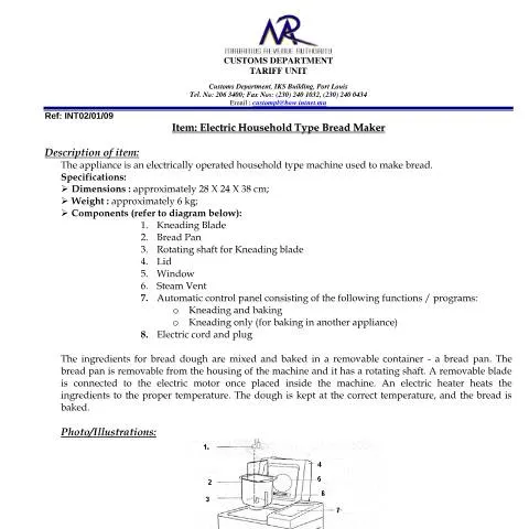 Document preview: Understanding the Classification of Electric Household Bread Makers — Government & admin (ElectricHouseholdBread)