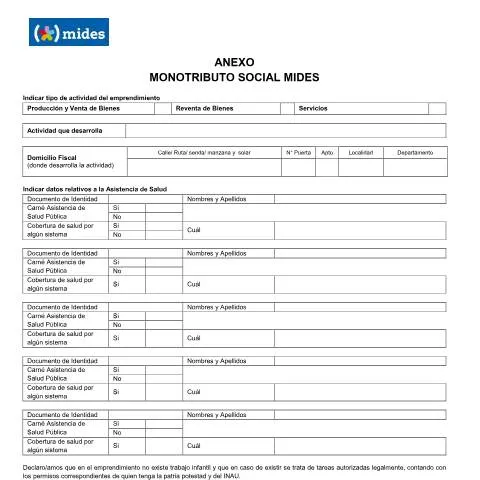 Vista previa del documento Anexo Monotributo Social MIDES: Clave para Emprendedores Uruguyos — Trámites administrativos