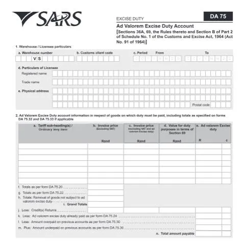 Document preview: Understanding the Importance of the DA 75 Form in South Africa — Government & admin (CERFA n°DA 75)