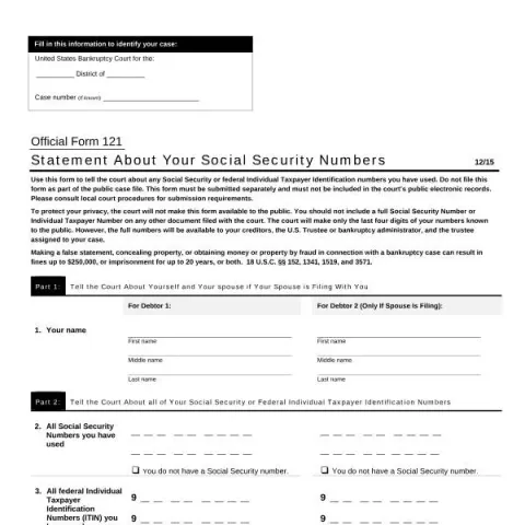Document preview: Understanding Official Form 121: Protecting Privacy in Bankruptcy — Legal & justice (B121)