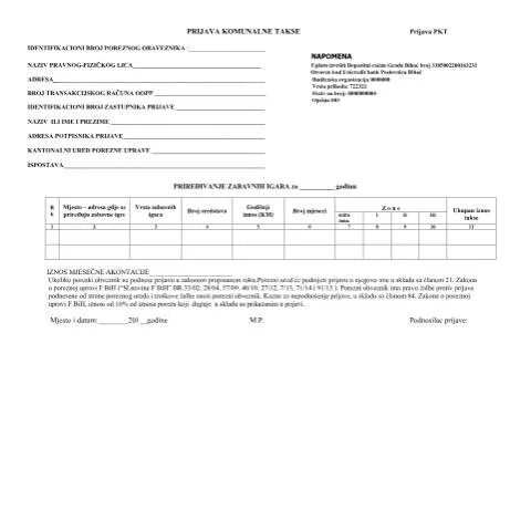 Document preview: Sve o prijavi komunalne takse u Općini Bihać — Porezi i fiskalnost (CERFA n°PKT - USK)