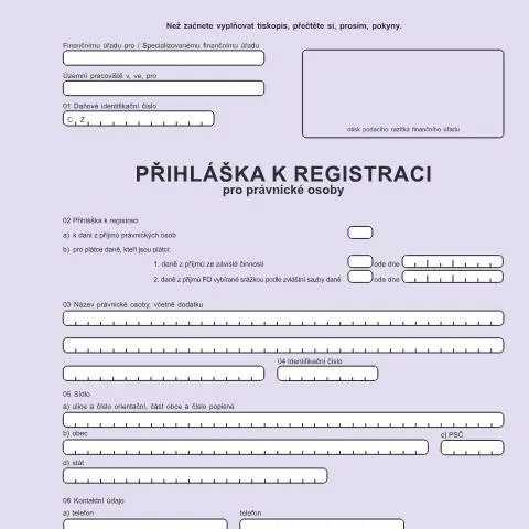 Document preview: Jak vyplnit přihlášku k registraci pro právnické osoby — Daně a fiskální záležitosti (CERFA n°25 5102)