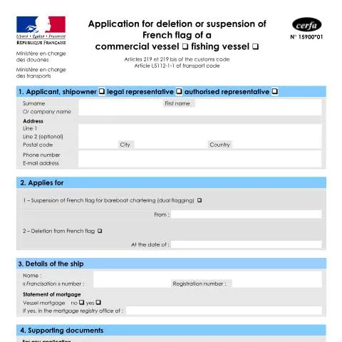 Aperçu du document Radiation du pavillon français : démarches pour navires professionnels — Juridique & justice (CERFA n°15900*01)