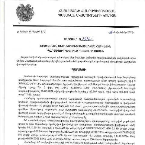 Document preview: ՀՀ ՊԵԿ N2976-Ա որոշումը՝ հարկային պարտավորությունների կատարման — Հարկեր և հարկային քաղաքականություն (CERFA n°N2976)