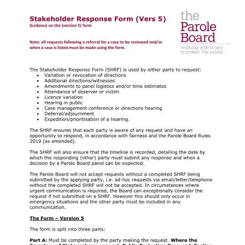 Document preview: Stakeholder Response Form: Requesting Changes to Parole Proceedings — Government & admin