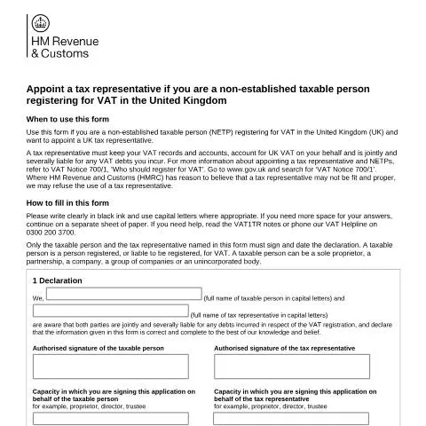 Document preview: VAT Representative Appointment Guide for International Companies in UK — Taxes