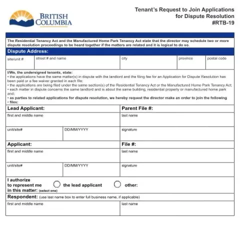 Document preview: Understanding the Tenant’s Request to Join Applications (RTB-19) — Housing (RTB-19)