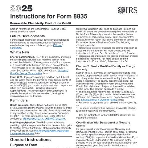 Document preview: Navigating IRS Instructions for Form 8835: Key Insights — Taxes (CERFA n°INST-8835)