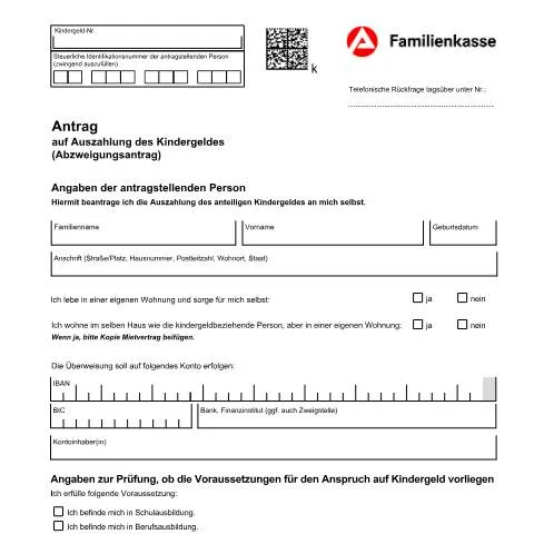 Dokumentvorschau: Abzweigungsantrag für Kindergeld - Wichtige Informationen — Familie (CERFA n°antraganteiligeskindergeld_ba031880)