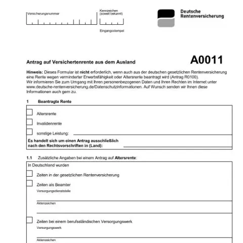 Dokumentvorschau: Rentenantrag für im Ausland Versicherte — Rente & Pension (A0011)