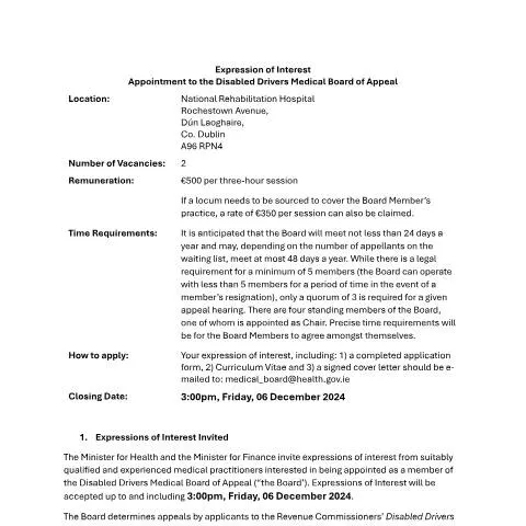Document preview: Become a Member of the Disabled Drivers Medical Board of Appeal