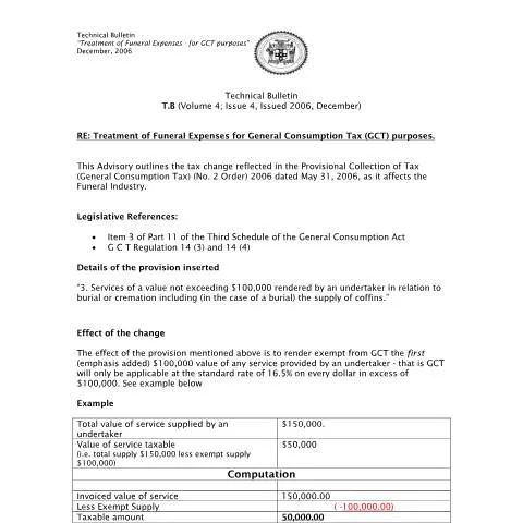 Document preview: Understanding the 2006 IROC GCT on Funeral Expenses for Tax Purposes — Taxes (CERFA n°2006+iroc+gct+-+treatment+of+funeral+expenses+for+general+consumption+tax+purposes)
