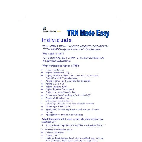 Document preview: Easy TRN Registration for Individuals in Jamaica — Taxes (CERFA n°trn_made_easy_individuals)