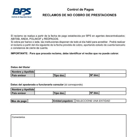Vista previa del documento Cómo realizar un Reclamo de No Cobro de Prestaciones en Uruguay — Trámites administrativos