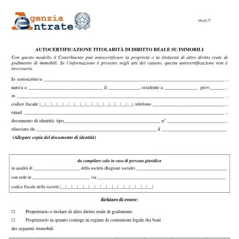 Anteprima documento Guida alla compilazione del modulo di autocertificazione di titolarità — Immobili e fondiario