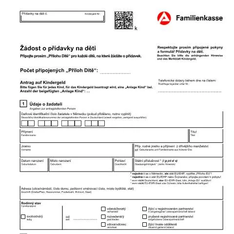 Dokumentvorschau: Wichtige Informationen zum Kindergeldantrag (kb1-cz) — Familie (CERFA n°kb1-cz-antrag-kindegeld_ba033740)