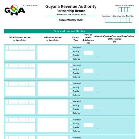 Document preview: Overview of the G0005b Partnership Supplementary Form in Guyana — Taxes