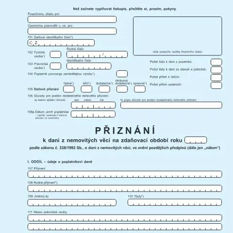Document preview: Jak správně vyplnit Přiznání k dani z nemovitých věcí — Daně a fiskální záležitosti (CERFA n°25 5450)