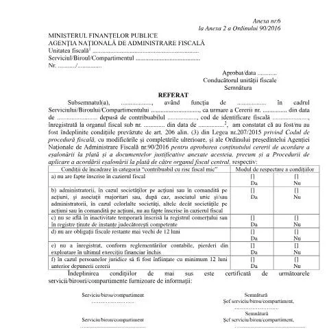 Document preview: Rolul Referatului OPANAF 90/2016 în Eșalonarea Fiscală — Formalități administrative (CERFA n°A6_OPANAF_90_2016)
