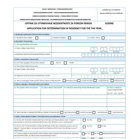 Document preview: Ključni koraci za utvrđivanje rezidentnosti fizičkih lica — Porezi i fiskalnost (CERFA n°Obrazac UCOR 105)