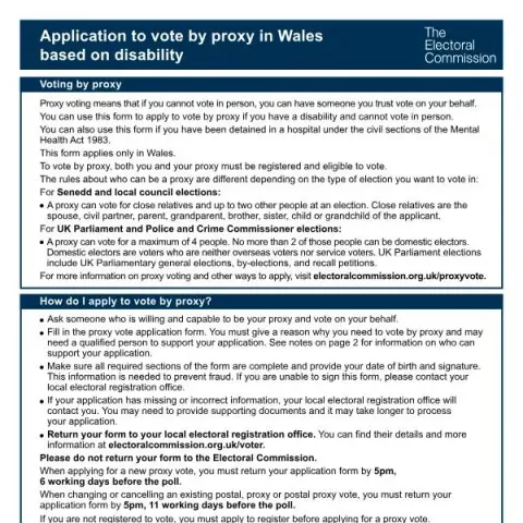 Document preview: Applying for Proxy Voting in Wales Due to Disability — Government & admin (PR-DIS-W)